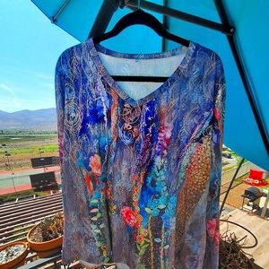 Water multi-color flowers 2X V-neck